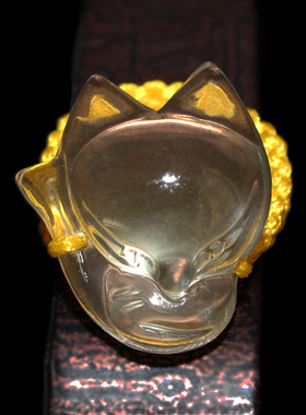 天然黄水晶狐狸戒面 黄水晶狐狸戒指 黄水晶萌狐戒指