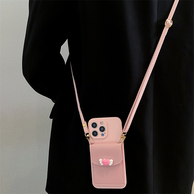 粉爱心翅膀零钱包适用荣耀100手机壳90pro保护套80gt荣耀70/60se新款50斜挎magic5/4小众x50i/x40/x30全包潮