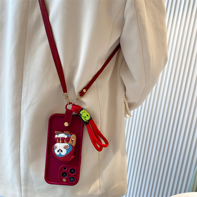 叮当猫支架适用小米12/11青春小米13pro/14手机壳红米k60/k30/k40/k50卡通note12/note11斜挎手提10防摔女