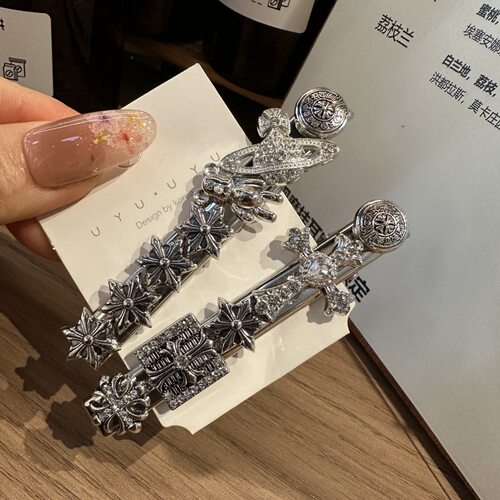 韩系冷淡风发夹个性复古银色一字后脑勺鸭嘴夹朋克甜酷少女边夹子