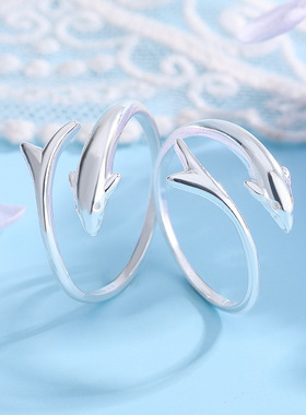 小海豚戒指 网红可爱简约韩版创意海洋动物开口指环外贸电商货源