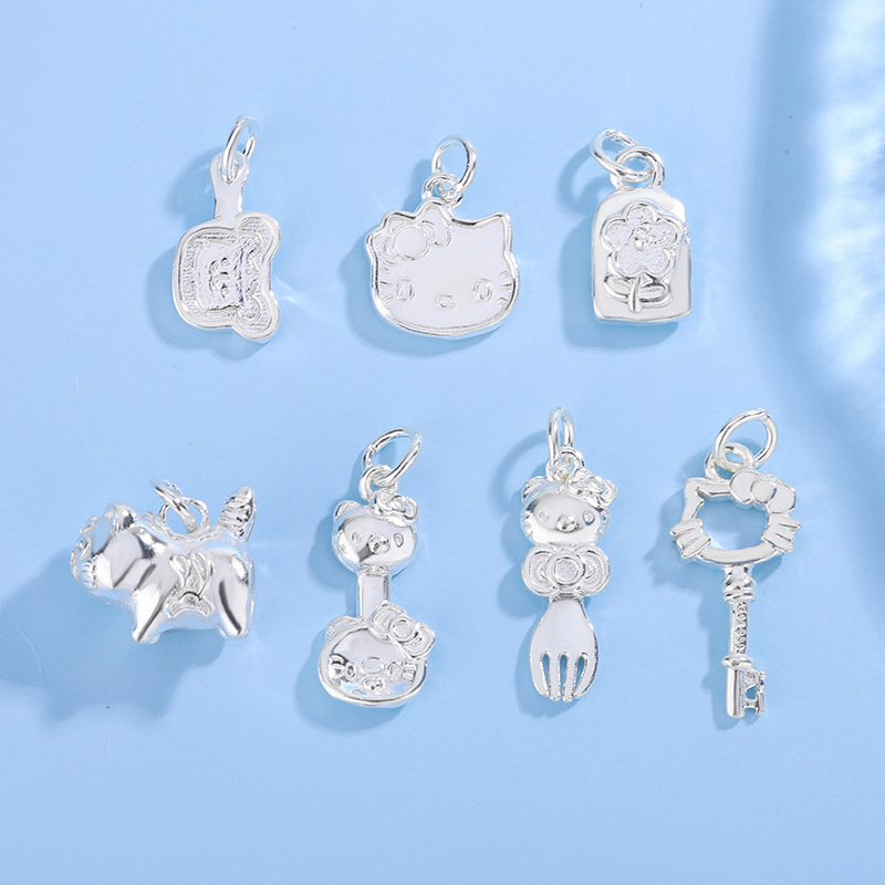 足银999KT猫卡通饰品配件项链配件DIY耳环手机链项链吊坠猫咪配饰