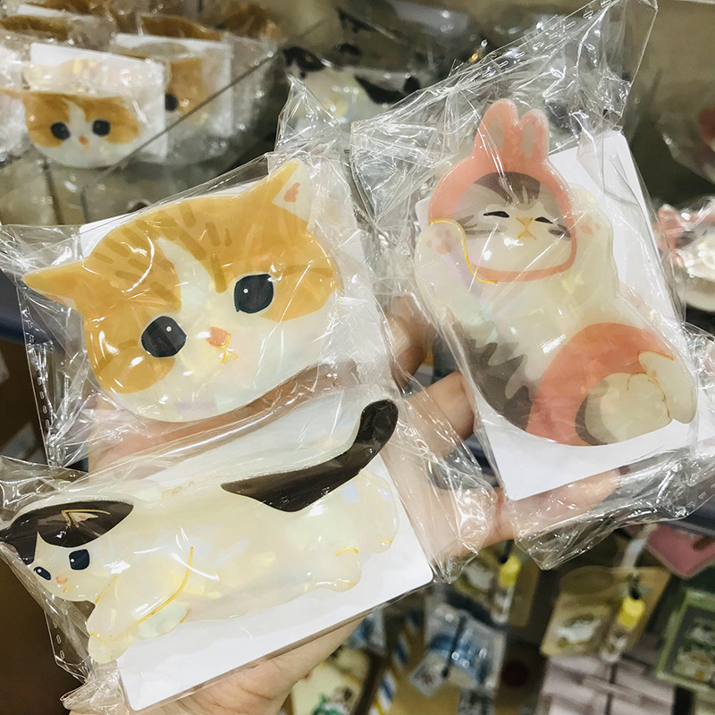 日本mofusa鲨鱼猫慵懒猫咪微珠光夹子抓夹发夹盘发鲨鱼夹醋酸