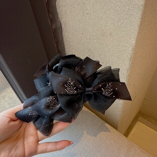 气质点钻黑色蝴蝶结抓夹高级感百搭时尚发卡后脑勺鲨鱼夹子发饰女