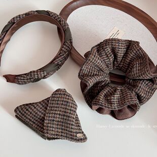 韩版条纹毛呢针织蝴蝶结发夹后脑勺三角抓夹高级感盘发鲨鱼夹发饰