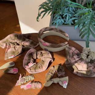 新款粉绿格子抓夹发圈发箍鸭夹纽扣格子大肠圈甜美发箍bb夹发饰