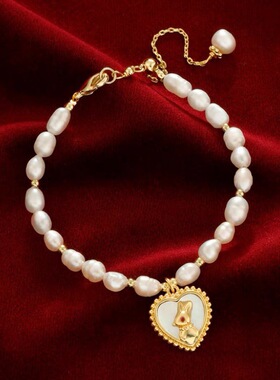 鹿西珠宝珍珠手链小兔子玫瑰双面可戴淡水小米珠手链珍珠手作