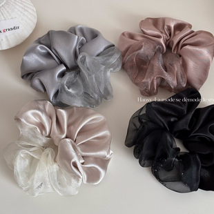 碎钻缎面欧根纱拼色大肠发圈超仙扎马尾丸子头橡皮筋头绳发饰头饰