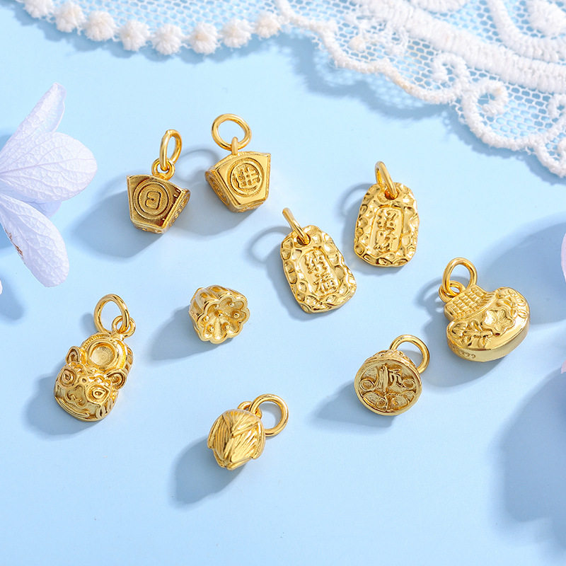 999足银金钱提桶挂件吊坠diy手工编绳镀金手链项链饰品配件材料