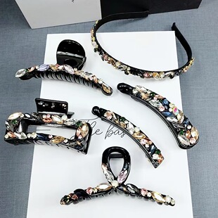 新款韩国高级感高档水晶镶钻抓夹女网红超闪设计轻奢气质发夹发饰