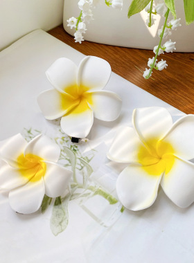 欧美跨境黄色奶油鸡蛋花发夹花朵抓夹清新唯美发抓复古后脑勺发饰