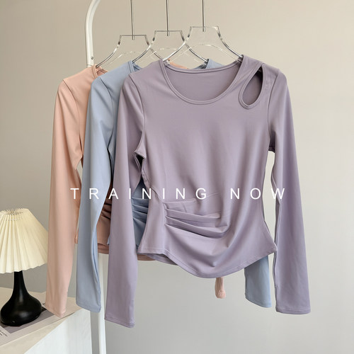 运动上衣女普拉提高级感显瘦训练服瑜伽长袖户外跑步速干健身服