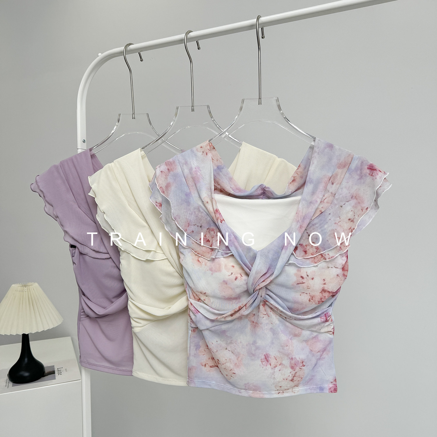 高级感网纱瑜伽服女夏季透气裸感运动短袖普拉提训练健身服上衣