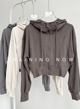 连帽宽松运动外套女潮休闲上衣跑步夹克短款瑜伽健身服长袖秋冬款