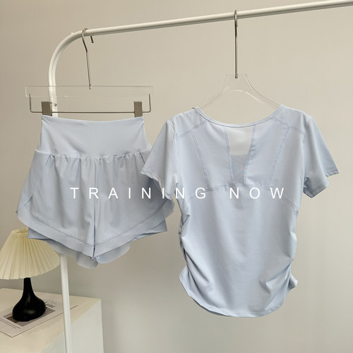 跑步套装女夏透气薄款瑜伽服短袖