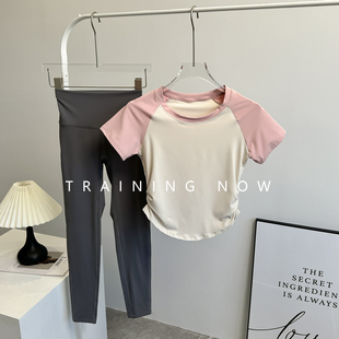 跑步套装女夏季修身显瘦健身房训练短袖专业跑步速干普拉提瑜伽服