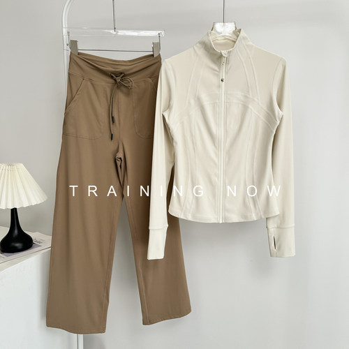 晨跑套装女秋冬季立领修身普拉提