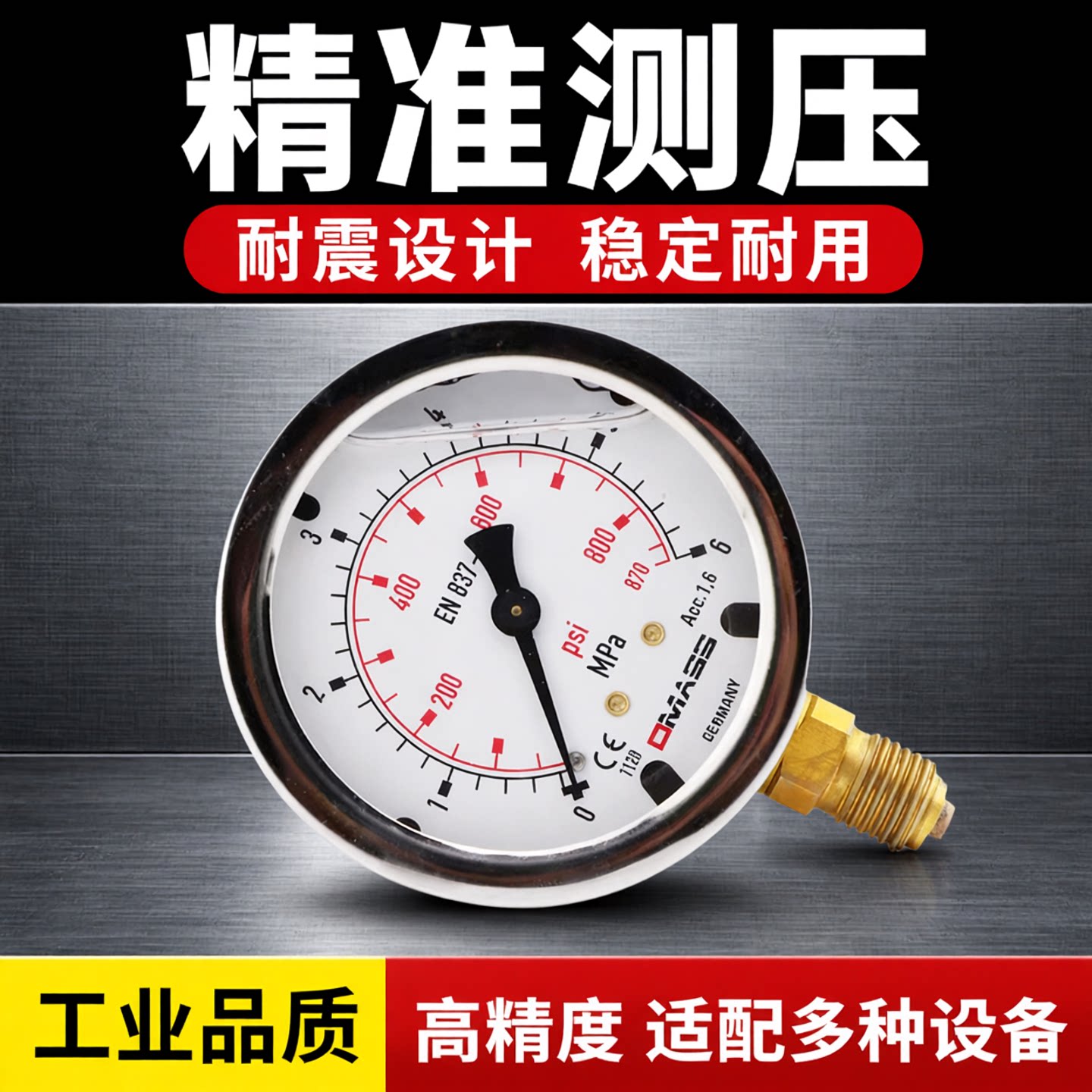 德国DMASS德玛仕耐震压力表EN837-1测压表注塑机轴向液压表油压表