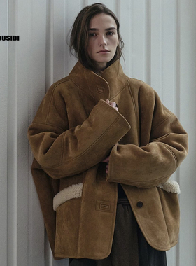 棕色复古麂皮绒羊羔毛加厚外套女秋冬2025新款仿皮毛一体夹克上衣