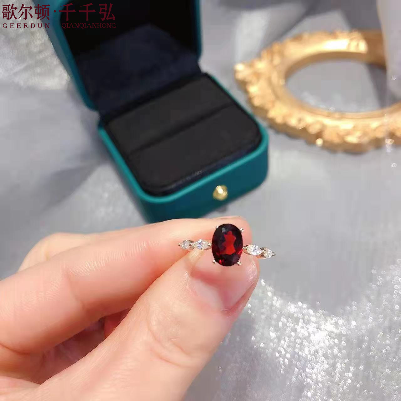 天然彩宝18K黄金镶嵌石榴石橄榄石宝石戒指女专柜珠宝现货包邮