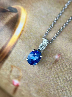 白金精工镶嵌天然斯里兰卡蓝宝石吊坠精致女人味明星同款气质女