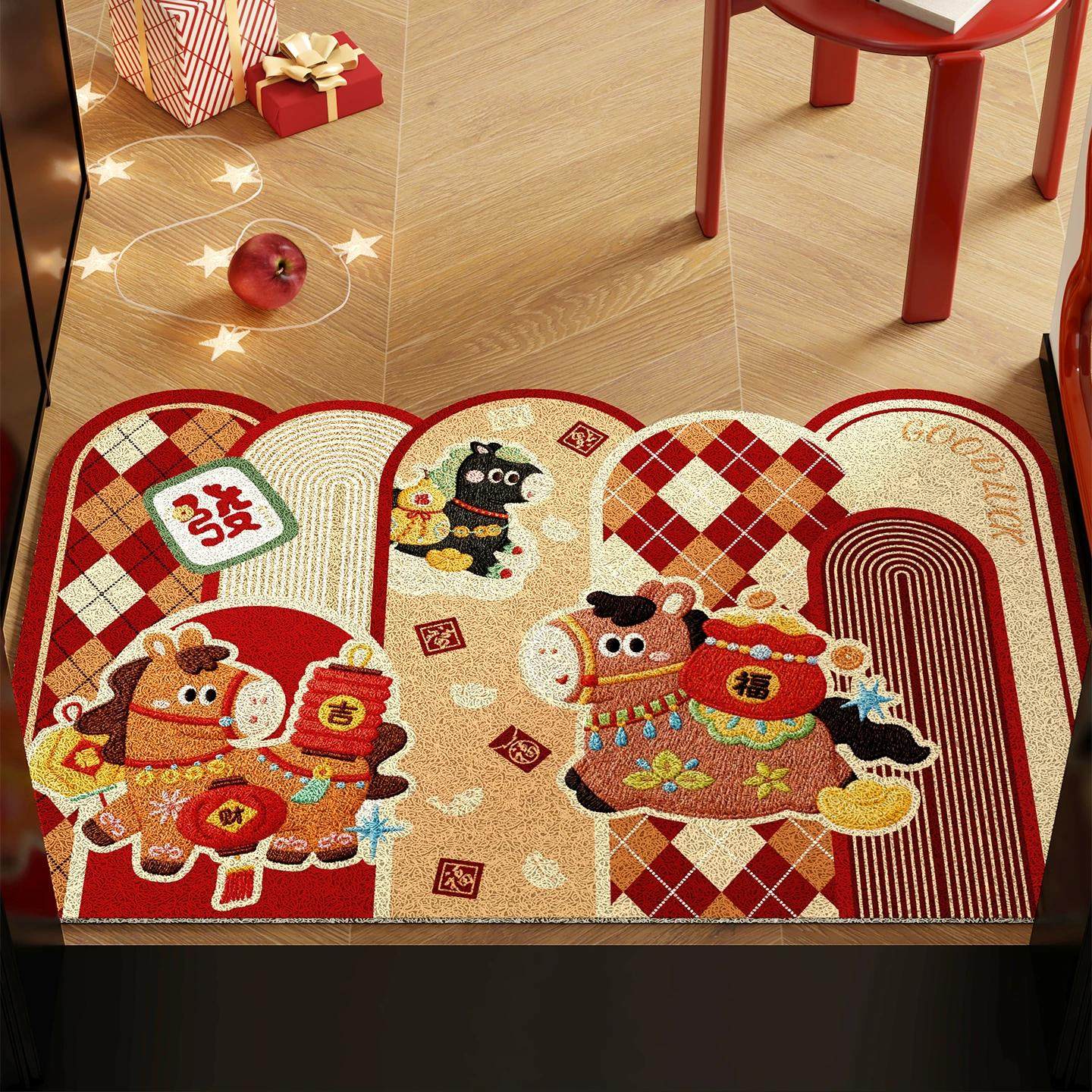 新年入户门地垫红色喜庆氛围感马年装饰门垫进门门口耐脏防滑脚垫,居家布艺,入户地垫,淘宝优惠券,粉丝福利购,淘宝优惠卷