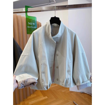 英伦风立领夹克外套女2025新款宽松休闲内里条纹风衣外套上衣