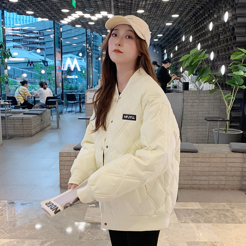 韩系羽绒棉衣棉服女2025年新款潮秋冬季外套夹棉薄韩系菱格棒球服
