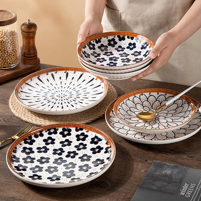 日式家用陶瓷盘子菜盘深盘汤盘
