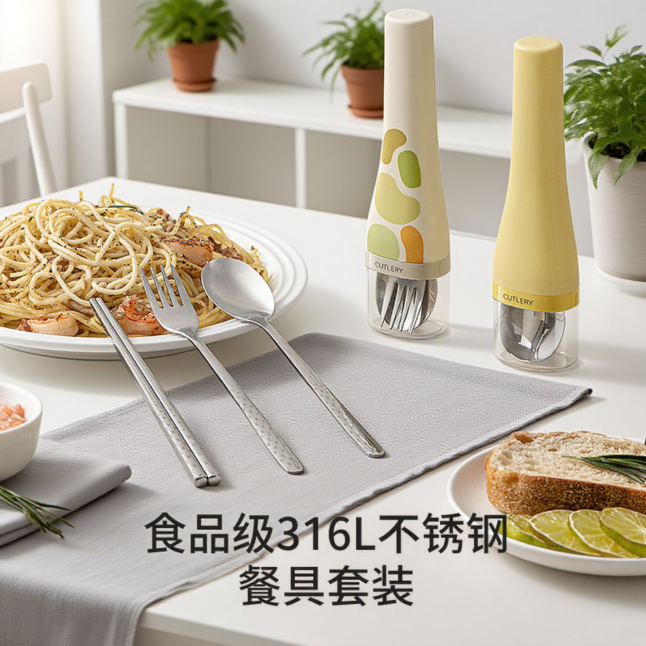 316L不锈钢抗菌立式便携餐具