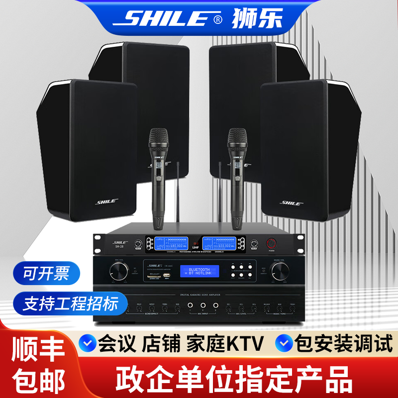 狮乐（SHILE）OK555C+BG-6+SH28会议音响系统6.5英寸壁挂木质音箱