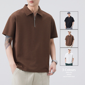 宽松休闲上衣2025新款 半拉链短袖 纯色潮流体恤 夏季 薄款 男士 POLO衫