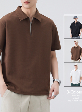 半拉链短袖男士POLO衫夏季薄款宽松休闲上衣2026新款纯色潮流体恤