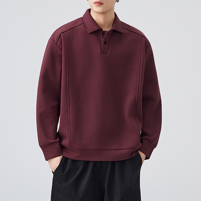 潮牌宽松长袖POLO衫纯色打底衫男