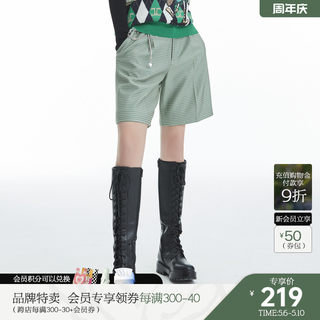 卡拉佛休闲裤秋装新款绿色高腰显瘦设计感时尚洋气格纹短裤女