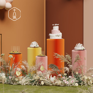 十八纸彩色圆柱展架风琴艺术陈列台时尚百搭主题布置展会展品展示