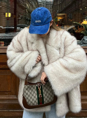 新款加厚秋冬皮草外套蓬松染尖狐狸毛皮草外套女欧美宽松皮草大衣