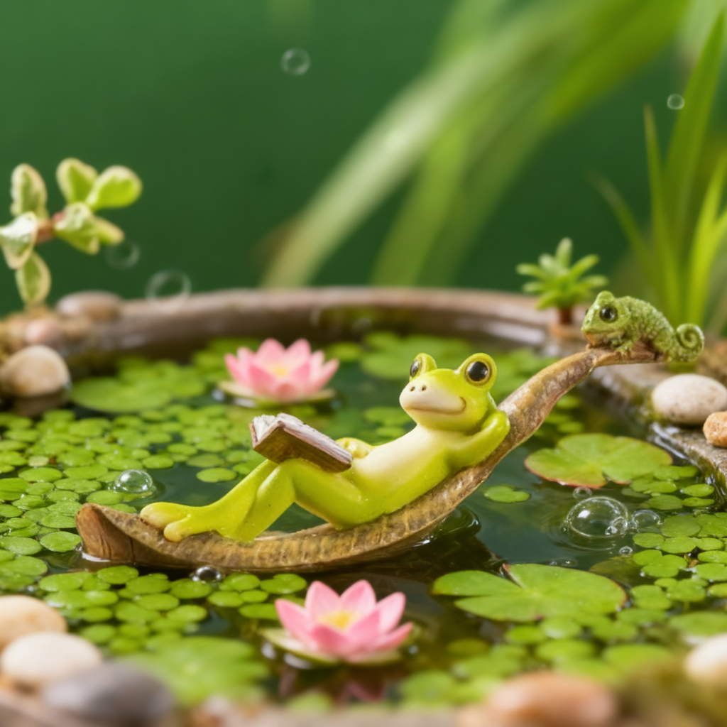 浅春系青蛙荷叶装饰摆件