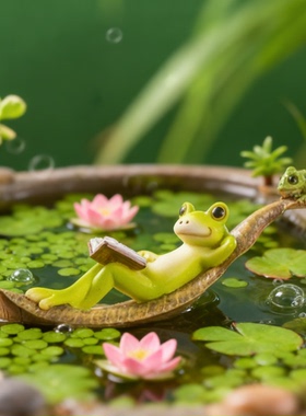 浅春系青蛙荷叶装饰摆件