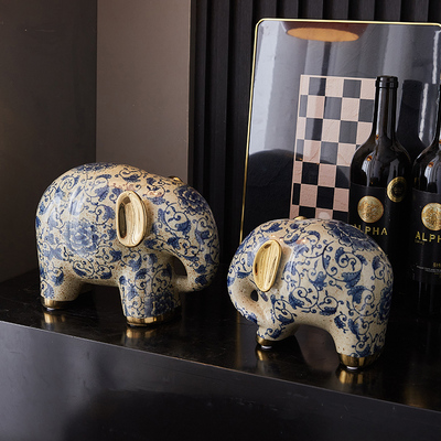 新中式手绘青花瓷陶瓷大象