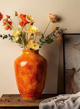新中式陶瓷花瓶橘黄客厅摆件