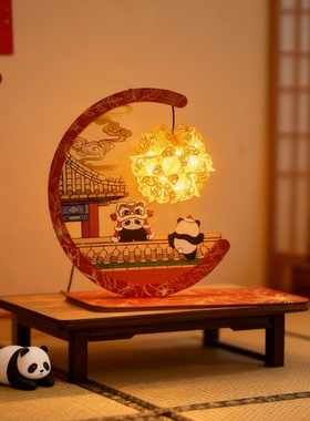 中式古风熊猫灯笼装饰摆件