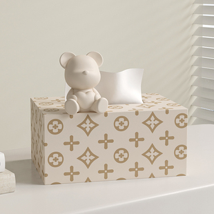 创意小熊纸巾盒高档轻奢奶油风餐巾纸盒客厅茶几装 饰品家用抽纸盒
