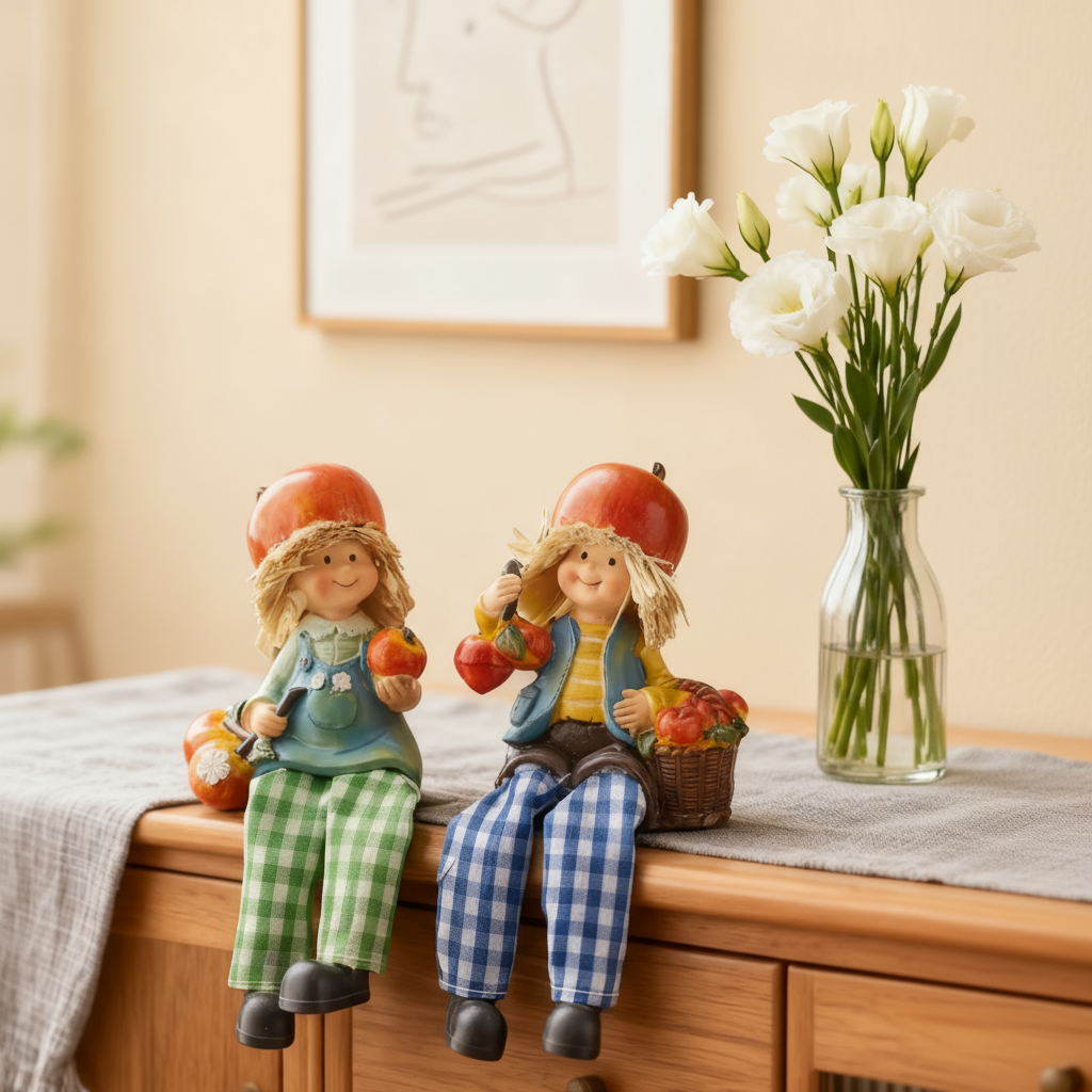 可爱田园风苹果女孩娃娃摆件