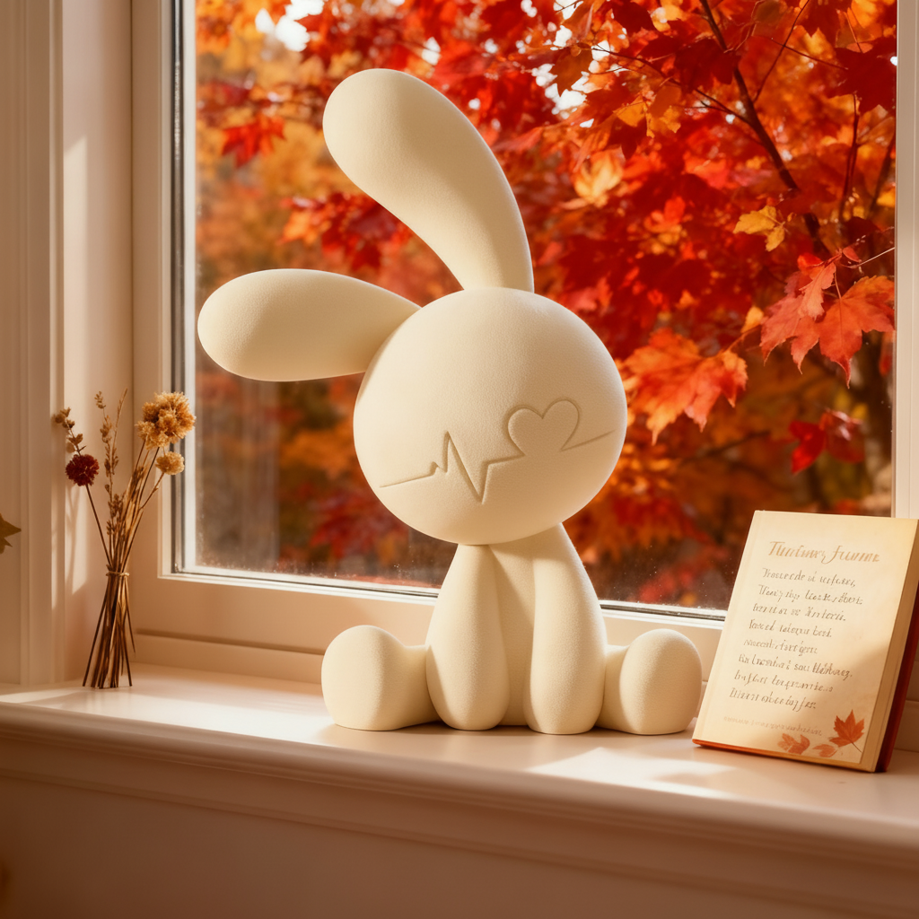 可爱兔子玩偶摆件心率线条设计