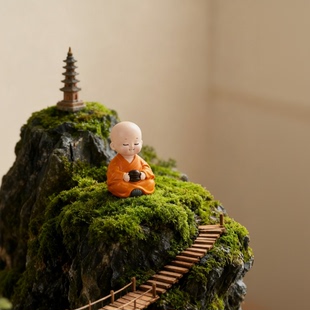 禅意小和尚陶瓷装饰摆件家居桌面工艺品中式禅学文化摆设
