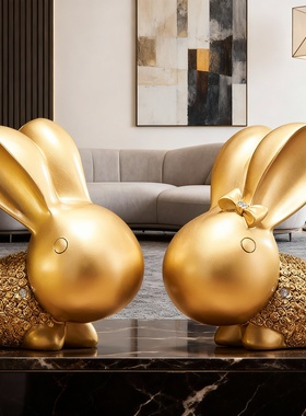 新中式轻奢金色兔子立体摆件