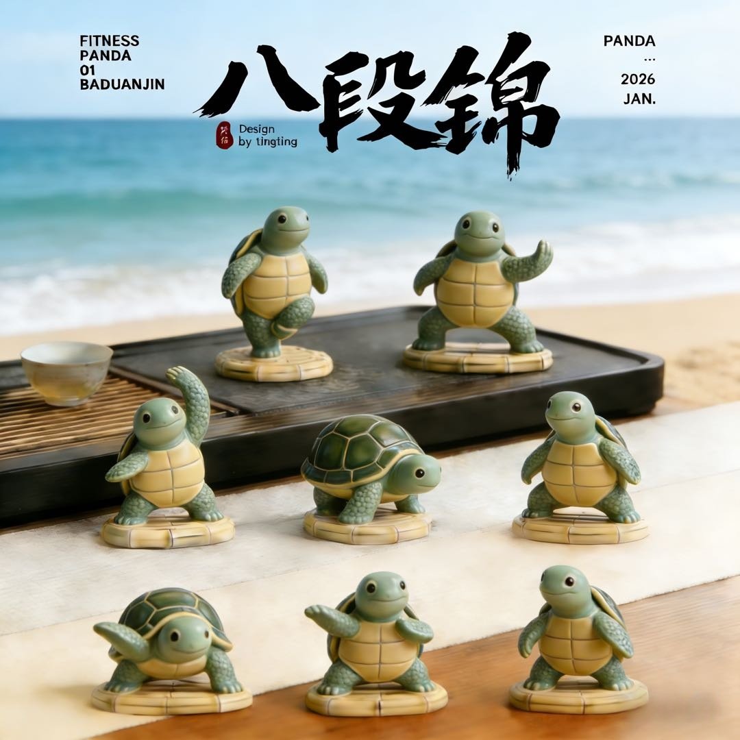 八段锦卡通乌龟桌面摆件可爱动物手办装饰品创意摆设,家居饰品,桌面摆件,淘宝优惠券,粉丝福利购,淘宝优惠卷