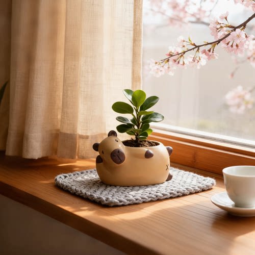 可爱小猪造型手工编织花盆