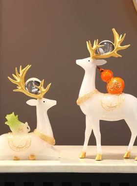 轻奢树脂梅花鹿摆件一对